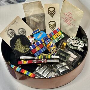 Vintage US Military Lot Pins Medals Buttons Patches Ribbons 1960s 1970s